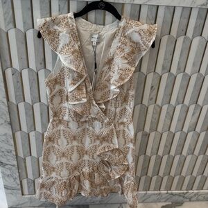 Milly Beige and White Ruffled Dress